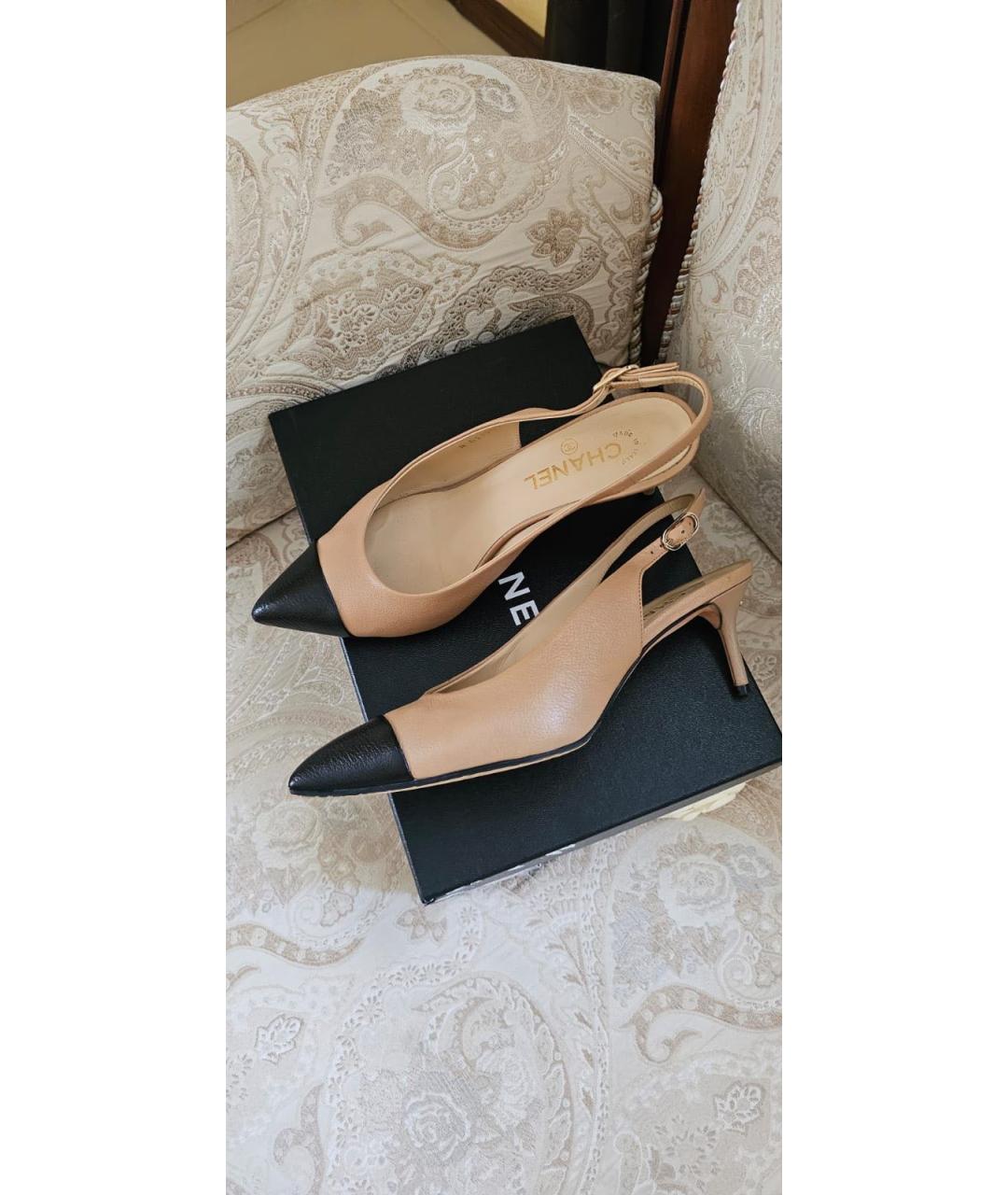 CHANEL Бежевые кожаные туфли, фото 2