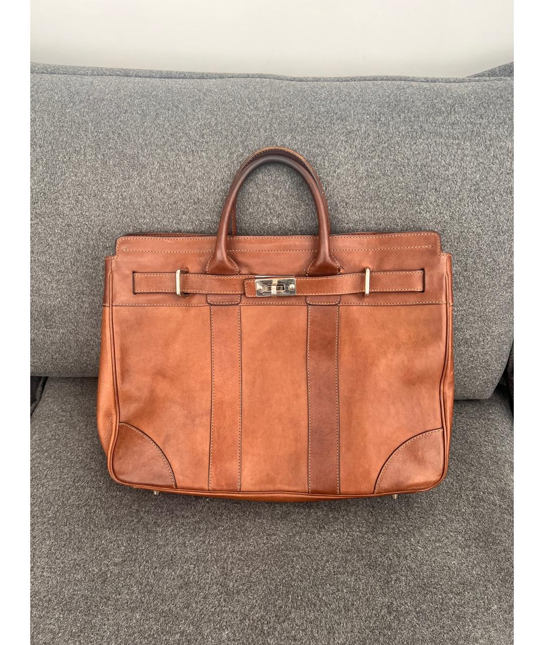 BRUNELLO CUCINELLI Коричневый кожаный портфель, фото 10