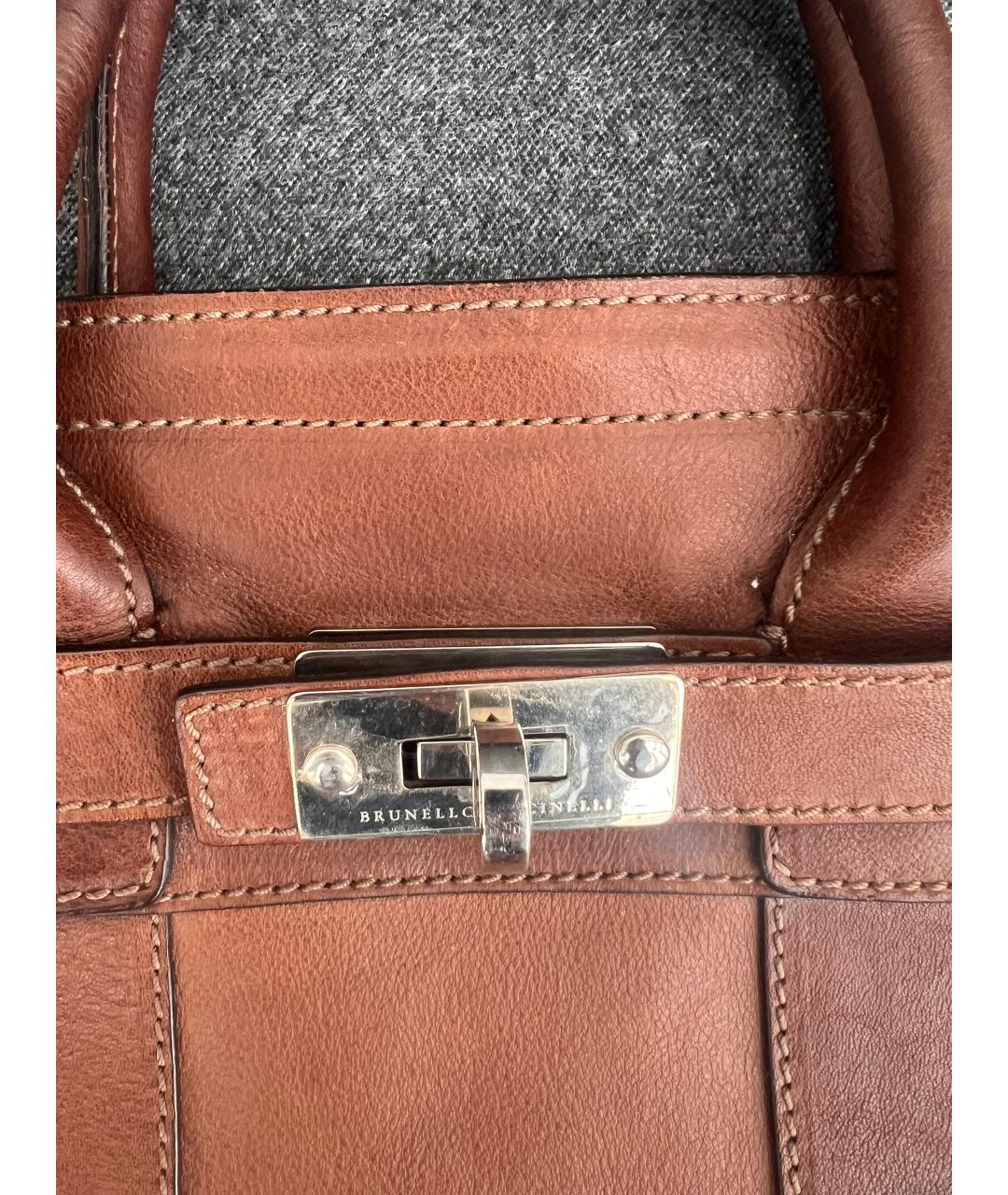 BRUNELLO CUCINELLI Коричневый кожаный портфель, фото 7