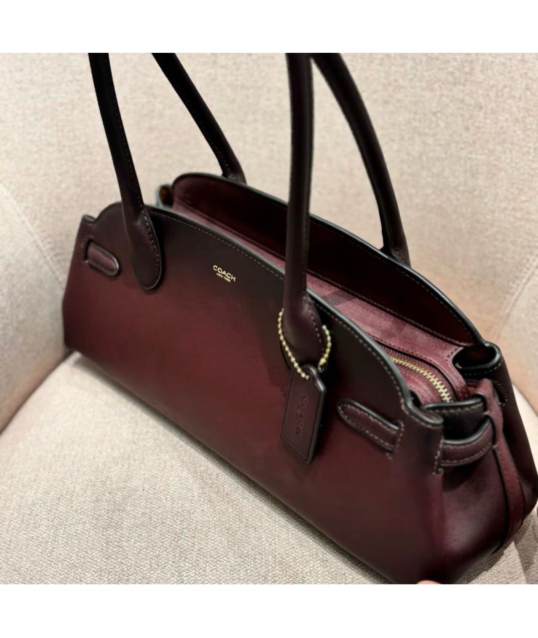 COACH Бордовая кожаная сумка через плечо, фото 6