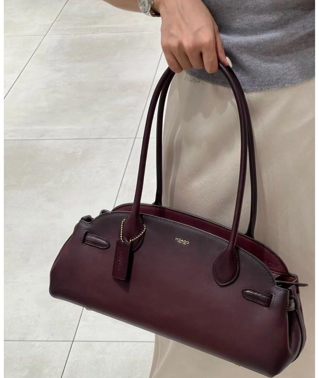 COACH Бордовая кожаная сумка через плечо, фото 5