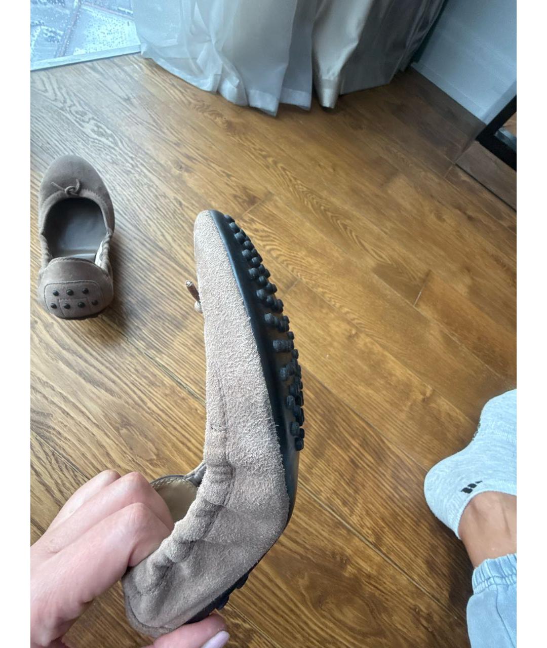 TOD'S Бежевые замшевые балетки, фото 6