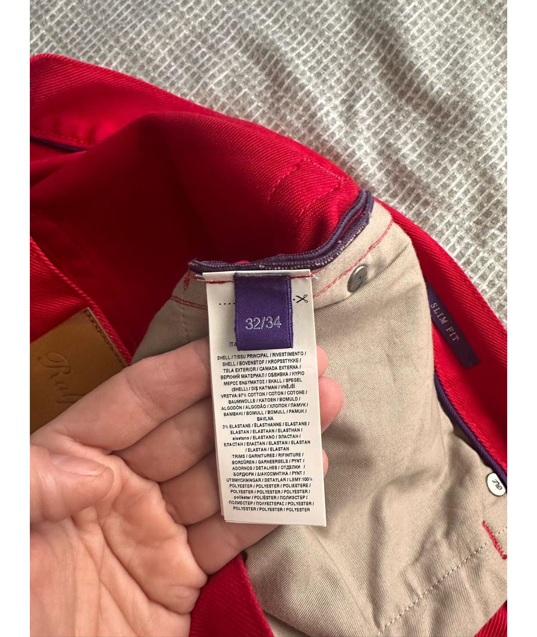 RALPH LAUREN Красные хлопковые джинсы скинни, фото 8