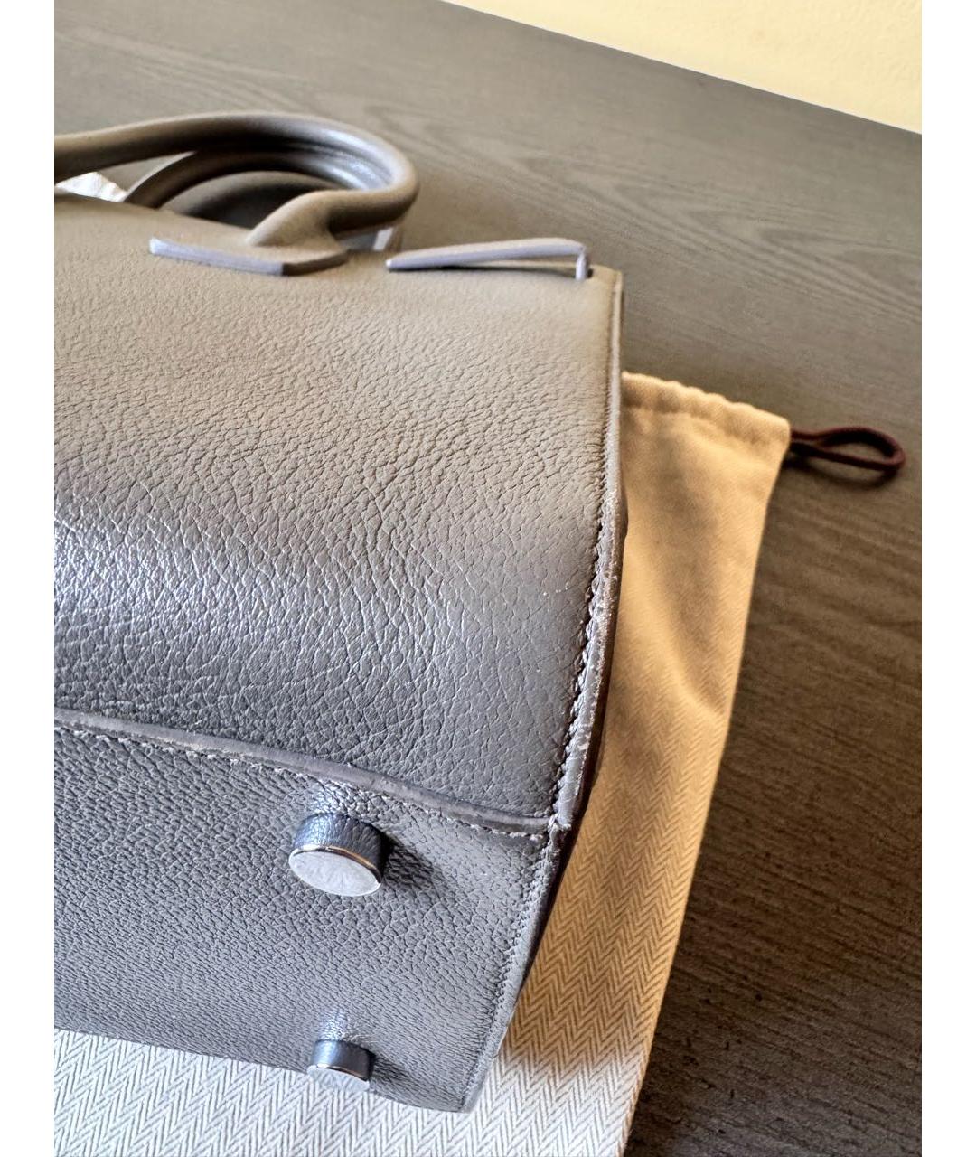 SAINT LAURENT Серая кожаная сумка с короткими ручками, фото 7