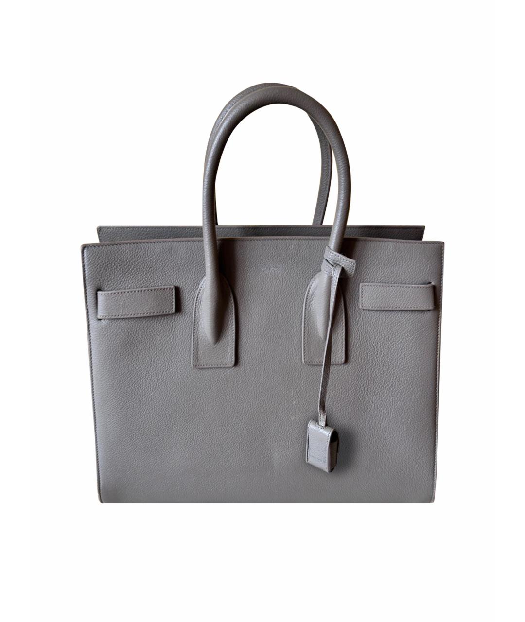 SAINT LAURENT Серая кожаная сумка с короткими ручками, фото 1