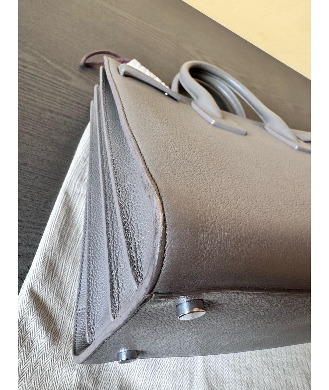 SAINT LAURENT Серая кожаная сумка с короткими ручками, фото 8