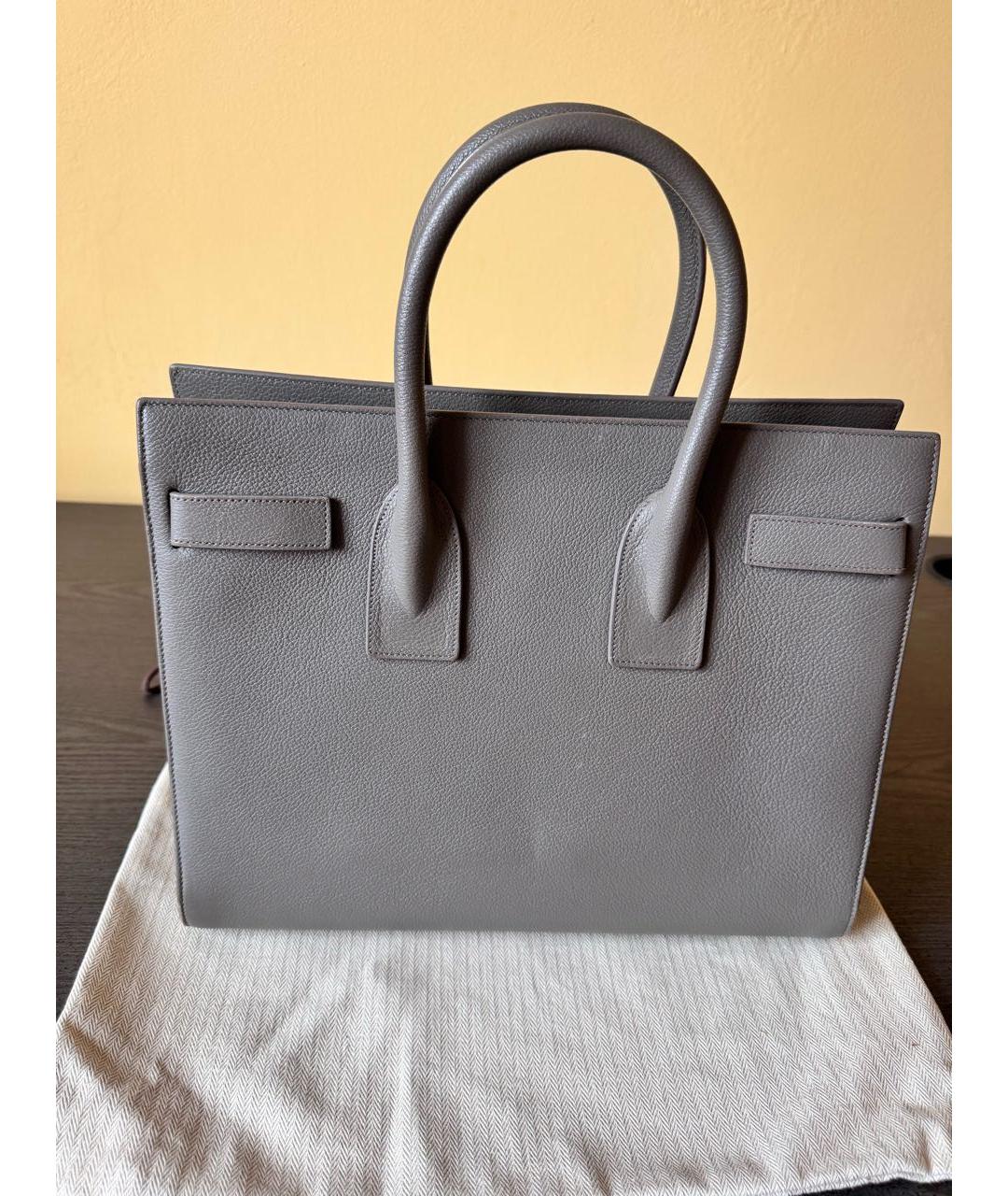 SAINT LAURENT Серая кожаная сумка с короткими ручками, фото 3