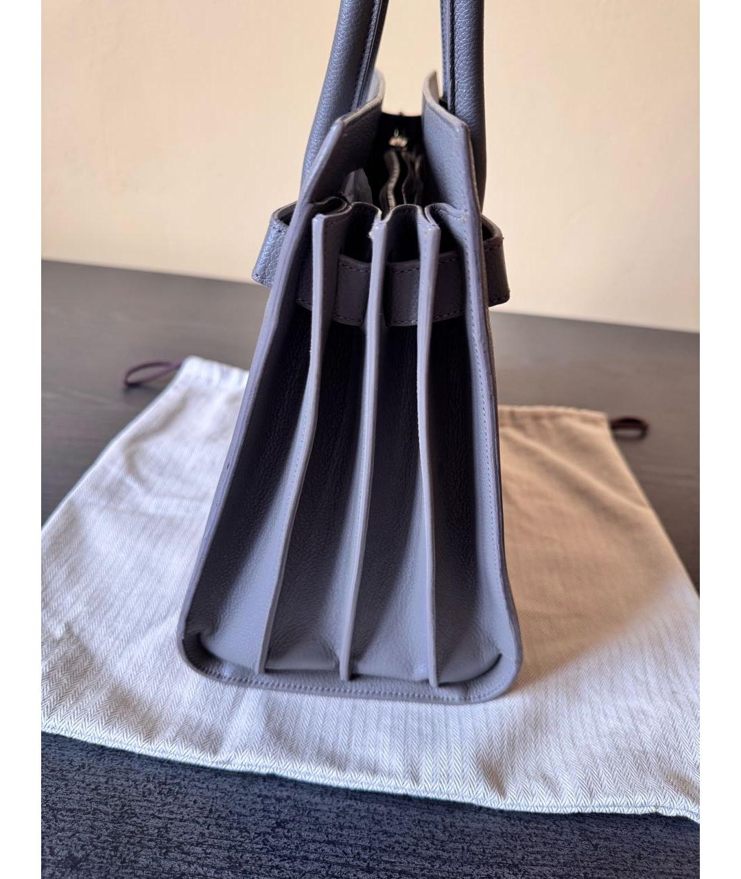 SAINT LAURENT Серая кожаная сумка с короткими ручками, фото 5