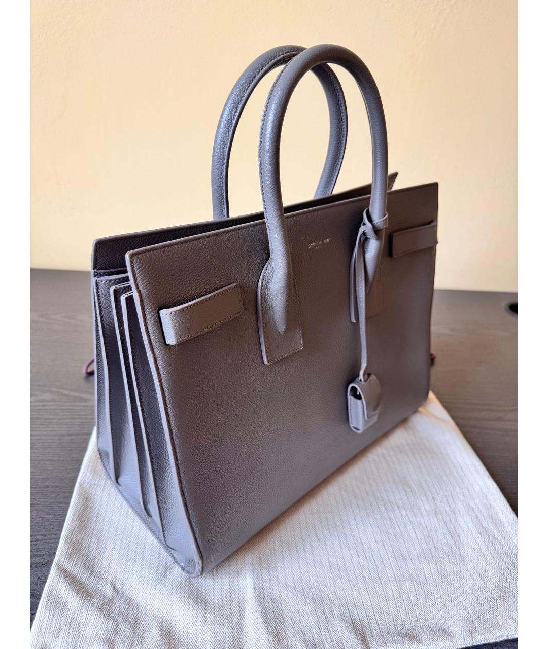 SAINT LAURENT Серая кожаная сумка с короткими ручками, фото 2