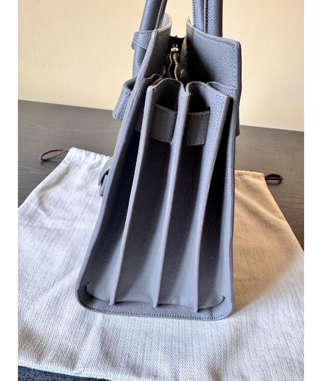 SAINT LAURENT Серая кожаная сумка с короткими ручками, фото 6