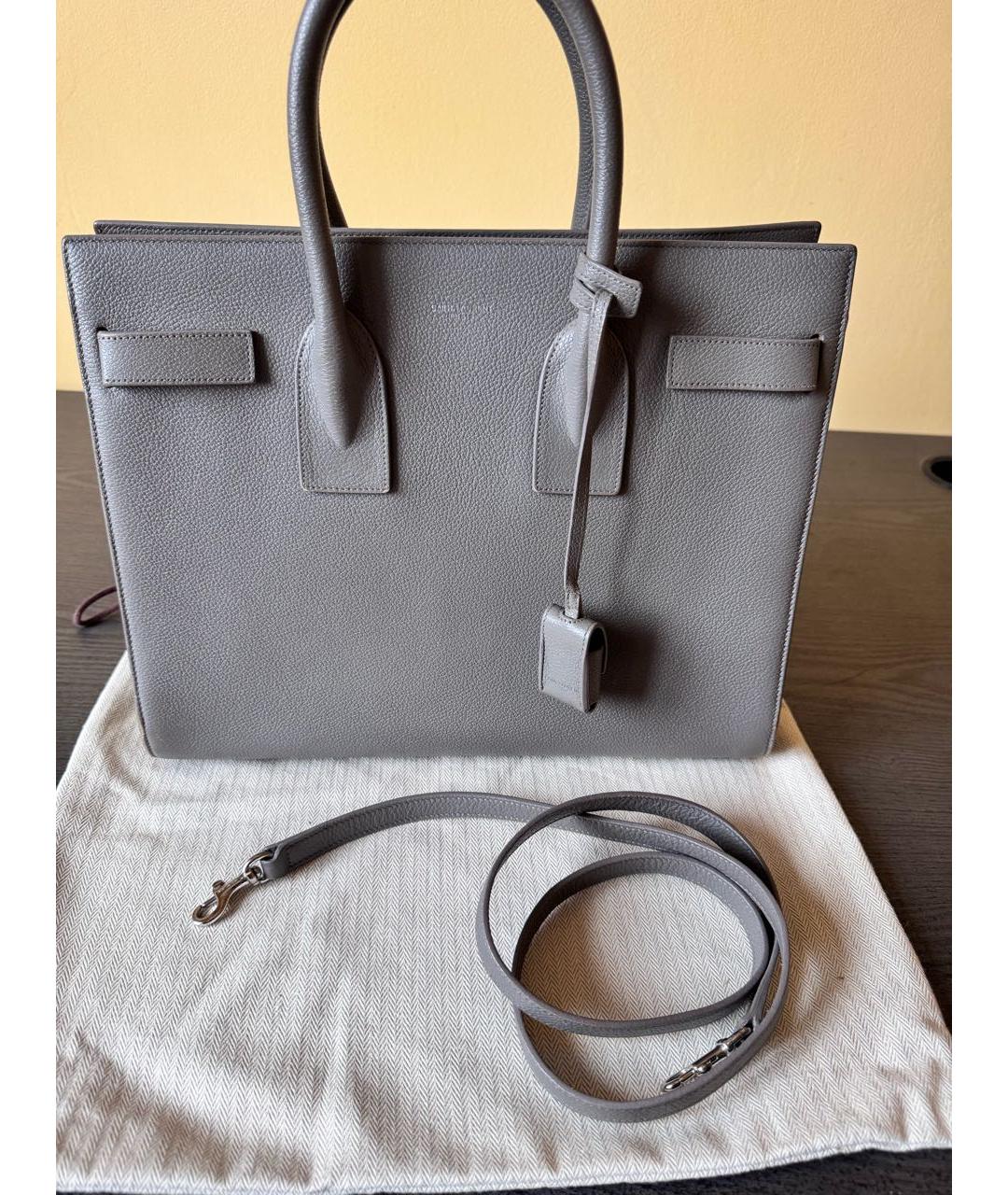 SAINT LAURENT Серая кожаная сумка с короткими ручками, фото 9