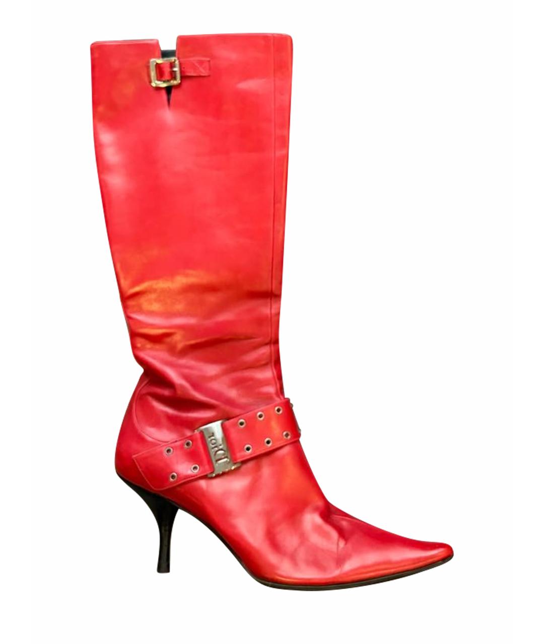 CHRISTIAN DIOR Красные кожаные сапоги, фото 1