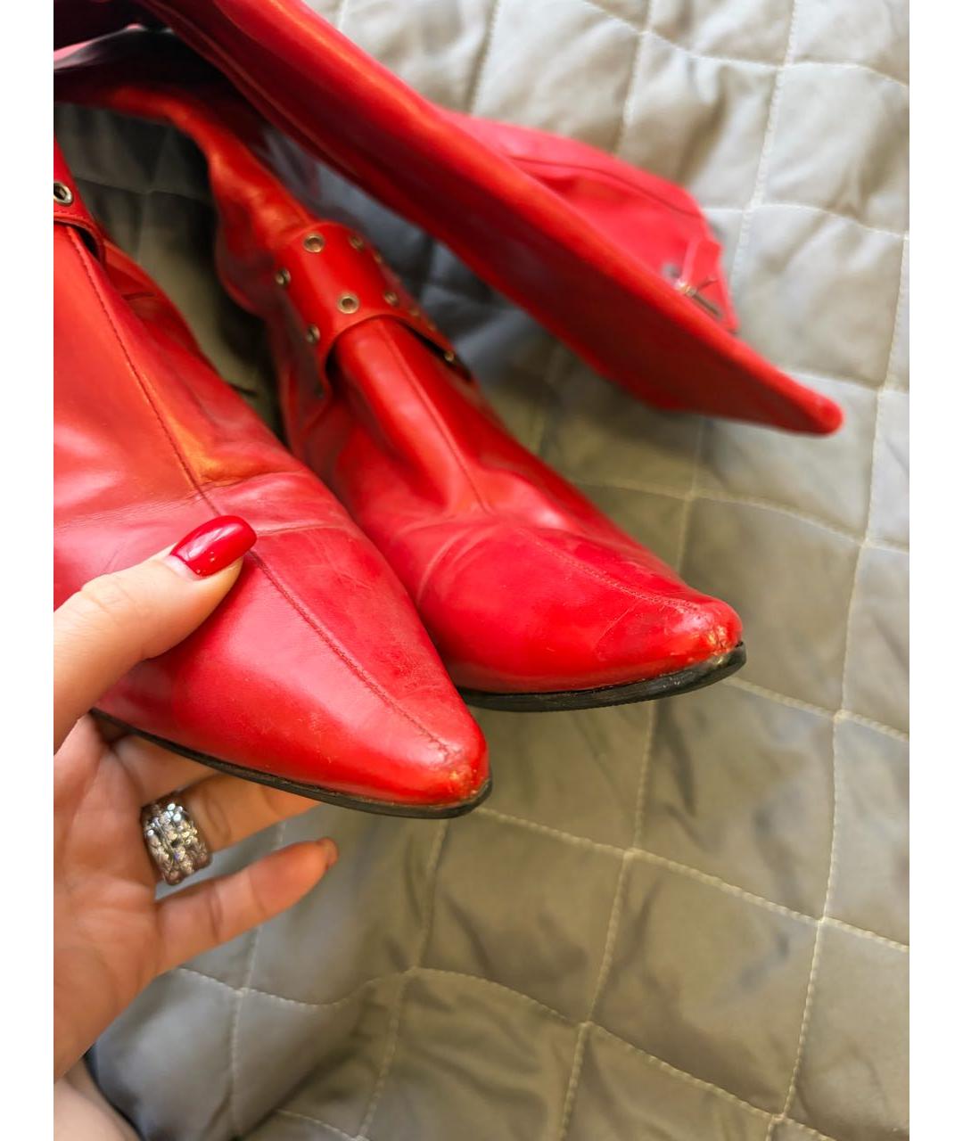 CHRISTIAN DIOR Красные кожаные сапоги, фото 3