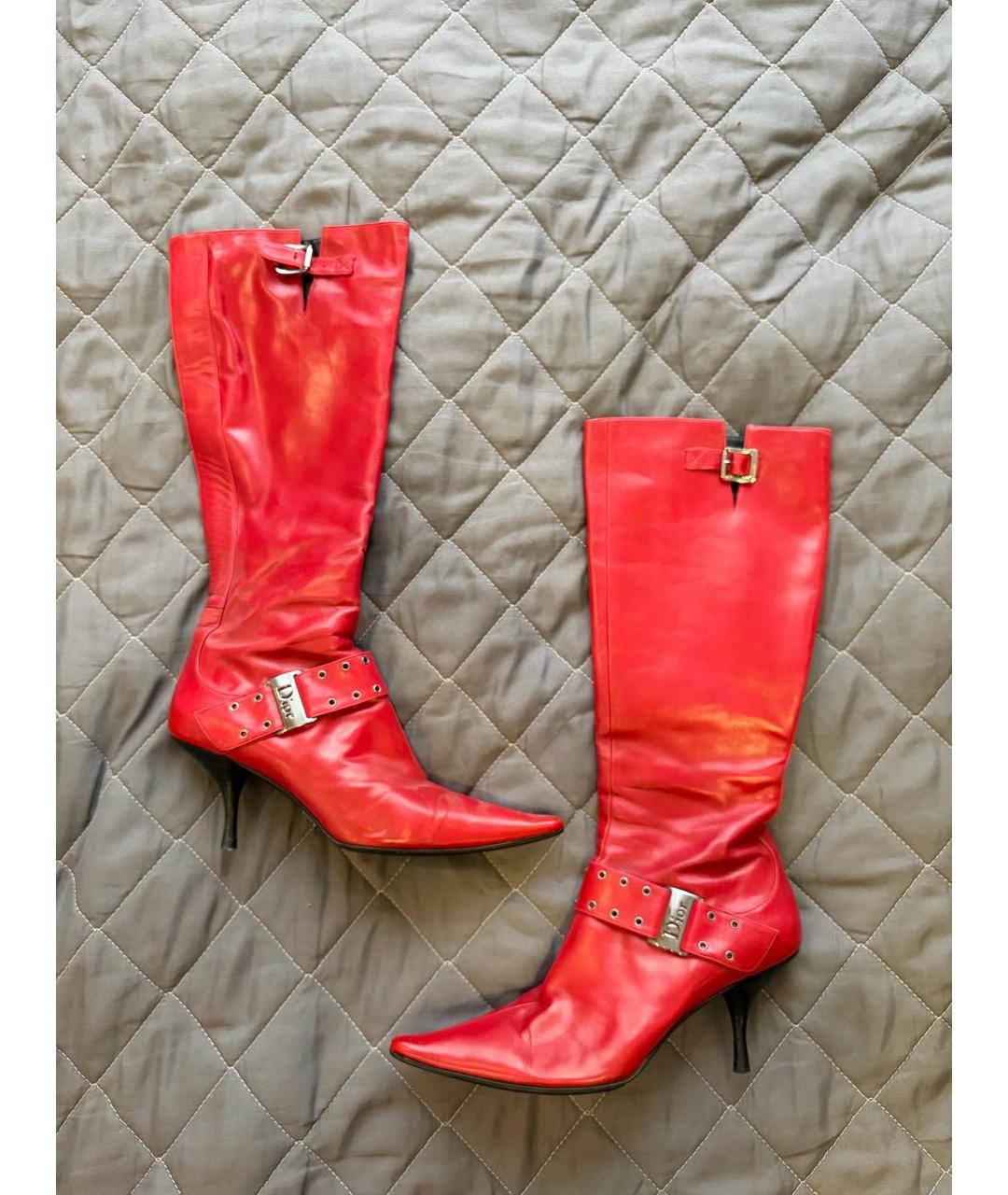 CHRISTIAN DIOR Красные кожаные сапоги, фото 2