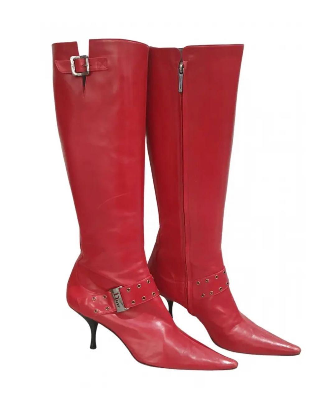 CHRISTIAN DIOR Красные кожаные сапоги, фото 9
