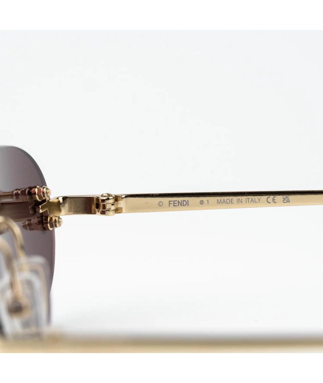 FENDI Золотые металлические солнцезащитные очки, фото 3