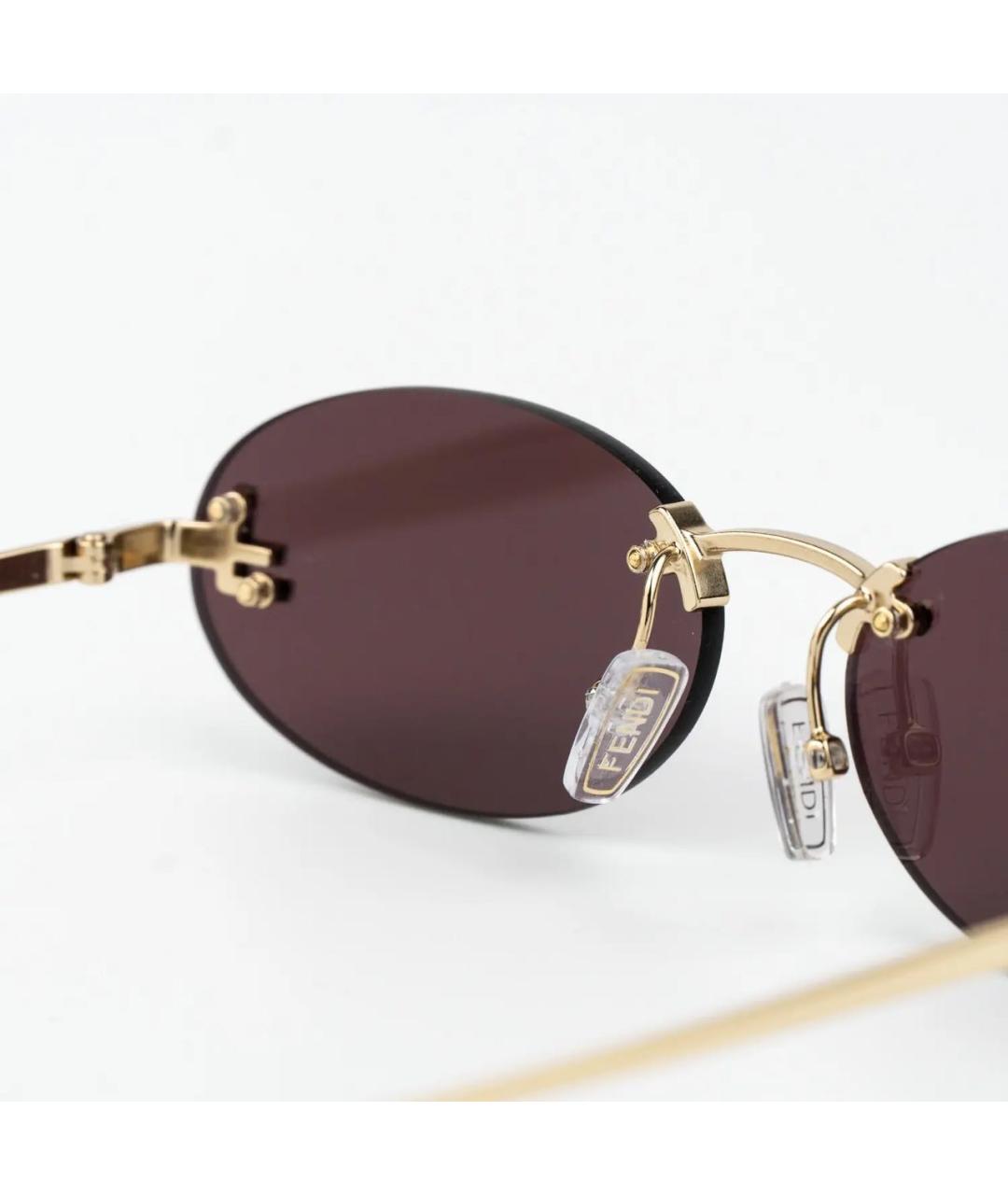 FENDI Золотые металлические солнцезащитные очки, фото 2