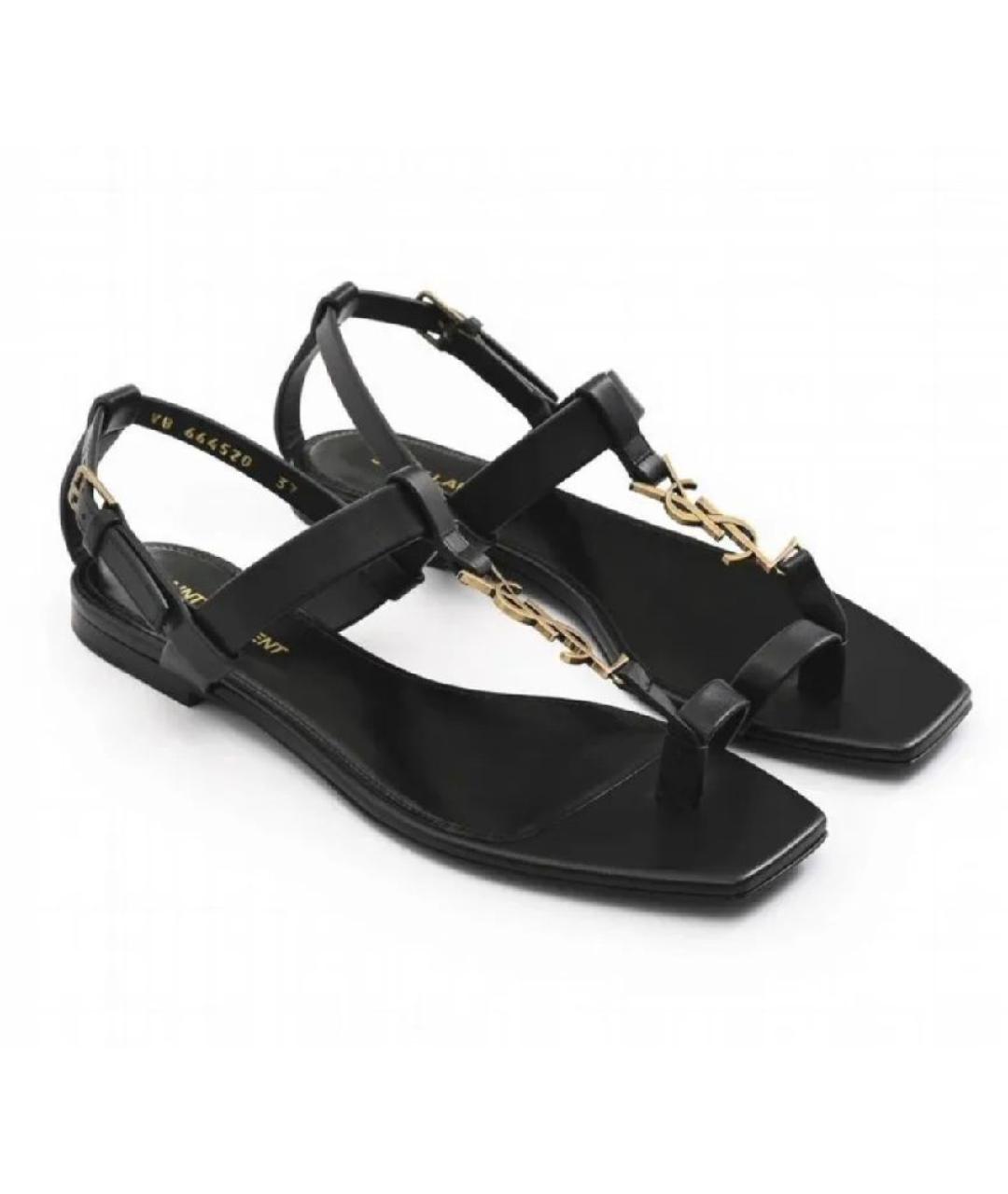 SAINT LAURENT Черные кожаные сандалии, фото 3