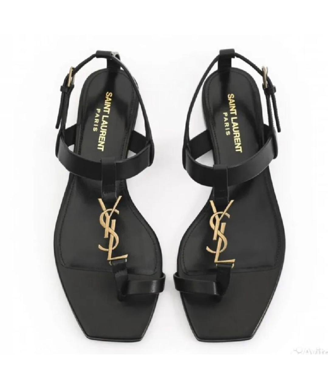 SAINT LAURENT Черные кожаные сандалии, фото 2