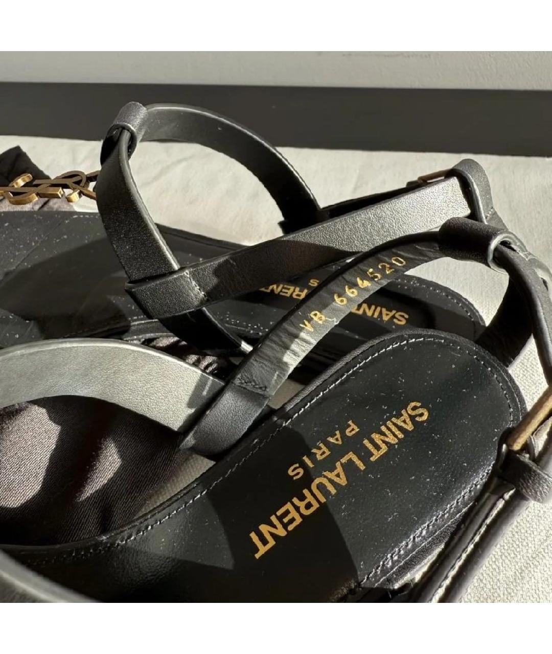 SAINT LAURENT Черные кожаные сандалии, фото 6