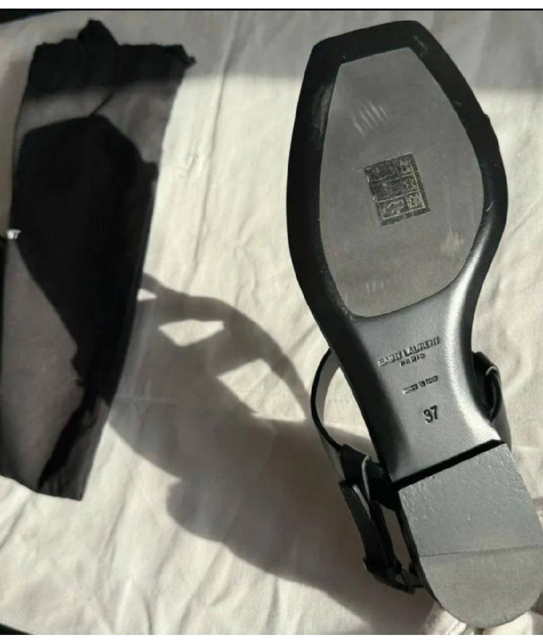 SAINT LAURENT Черные кожаные сандалии, фото 7