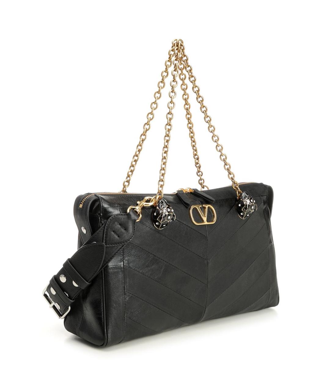 VALENTINO Черная кожаная сумка тоут, фото 4