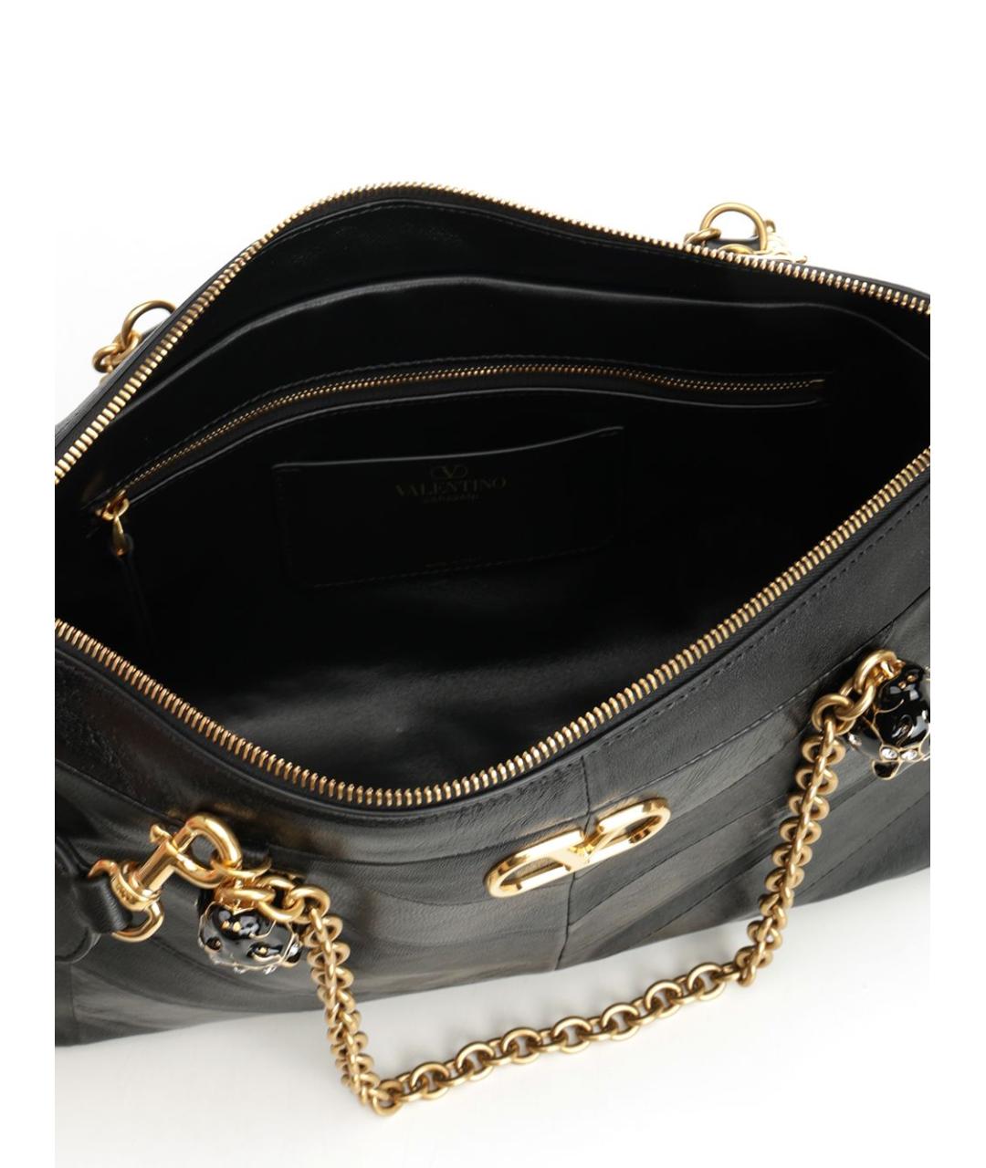 VALENTINO Черная кожаная сумка тоут, фото 5
