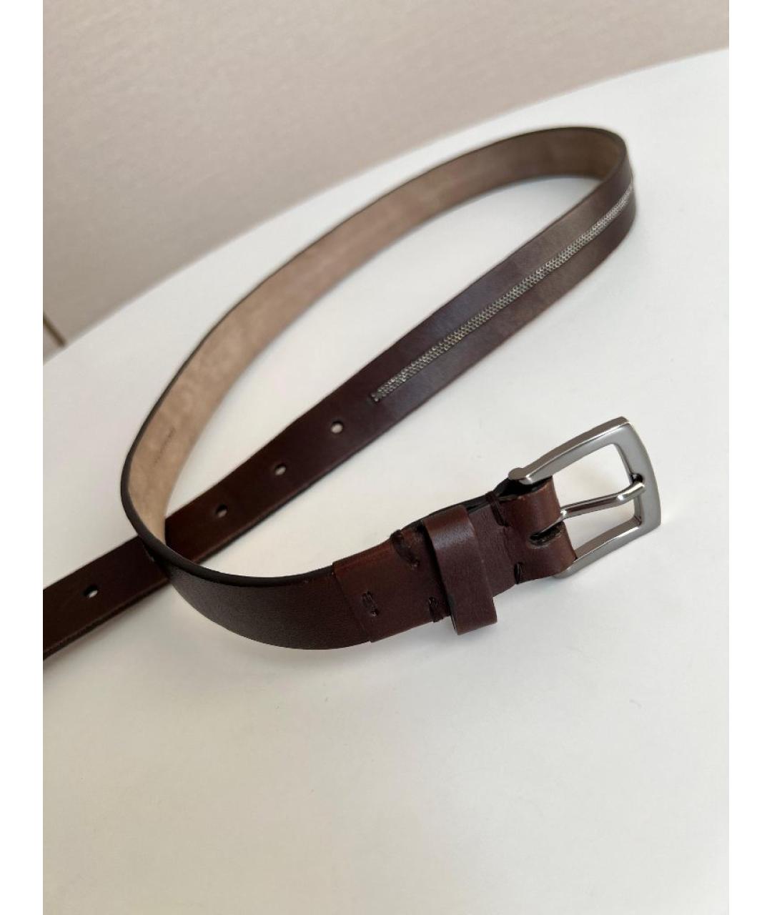 BRUNELLO CUCINELLI Коричневый кожаный ремень, фото 2