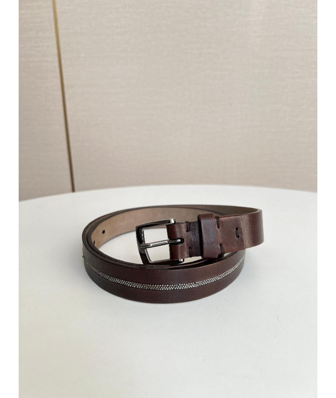 BRUNELLO CUCINELLI Коричневый кожаный ремень, фото 10