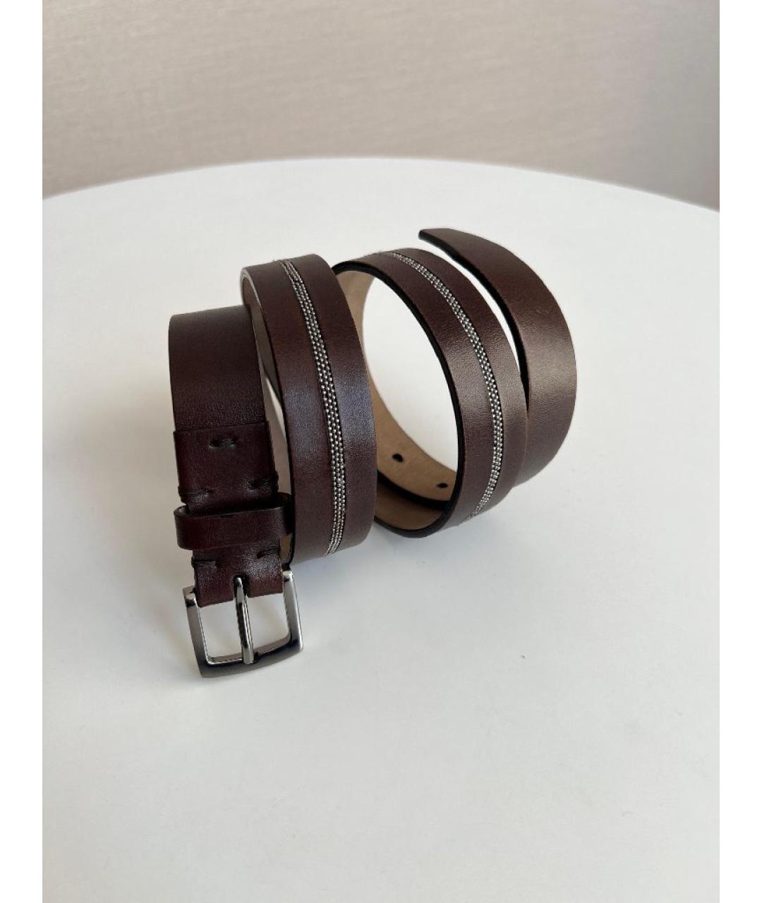 BRUNELLO CUCINELLI Коричневый кожаный ремень, фото 7