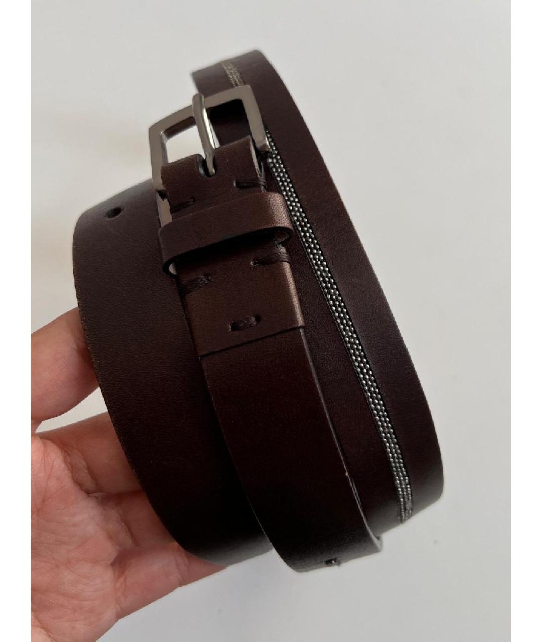 BRUNELLO CUCINELLI Коричневый кожаный ремень, фото 9