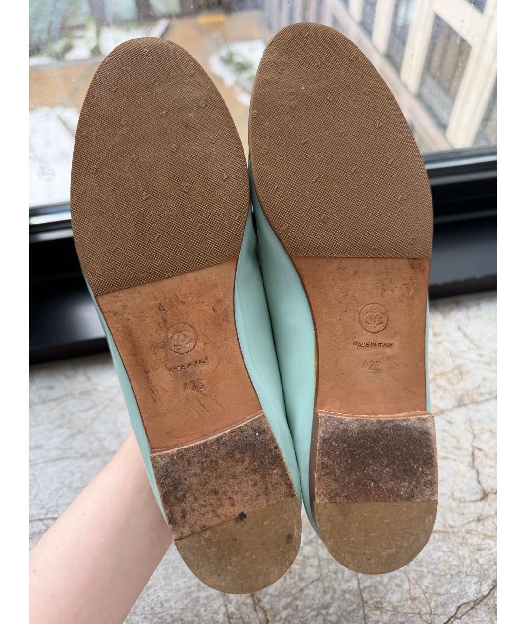 CHANEL Бирюзовые балетки из лакированной кожи, фото 5