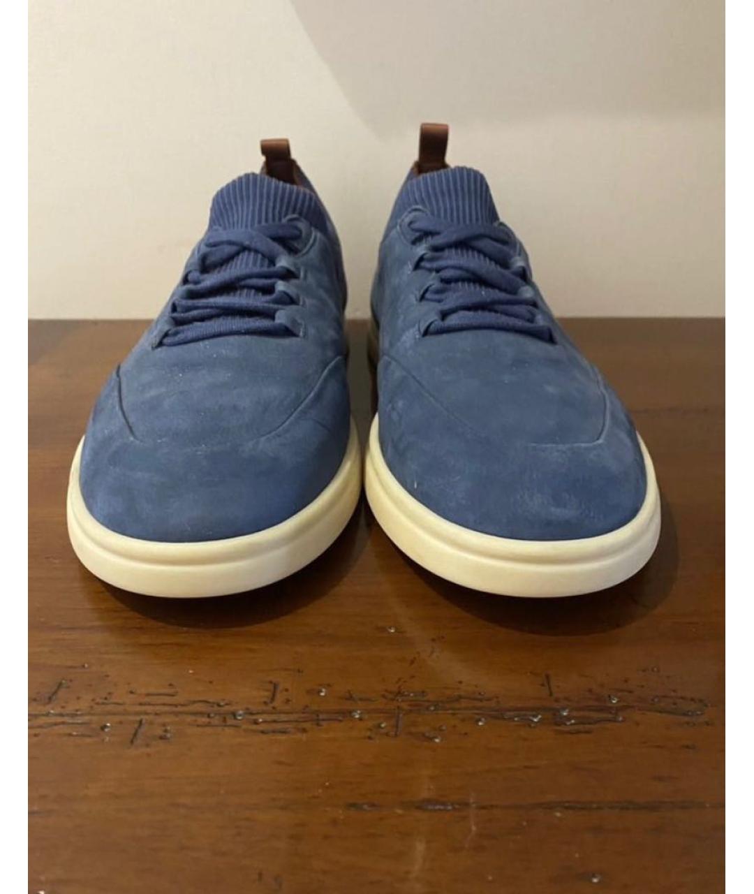 LORO PIANA Синие нубуковые низкие кроссовки / кеды, фото 2