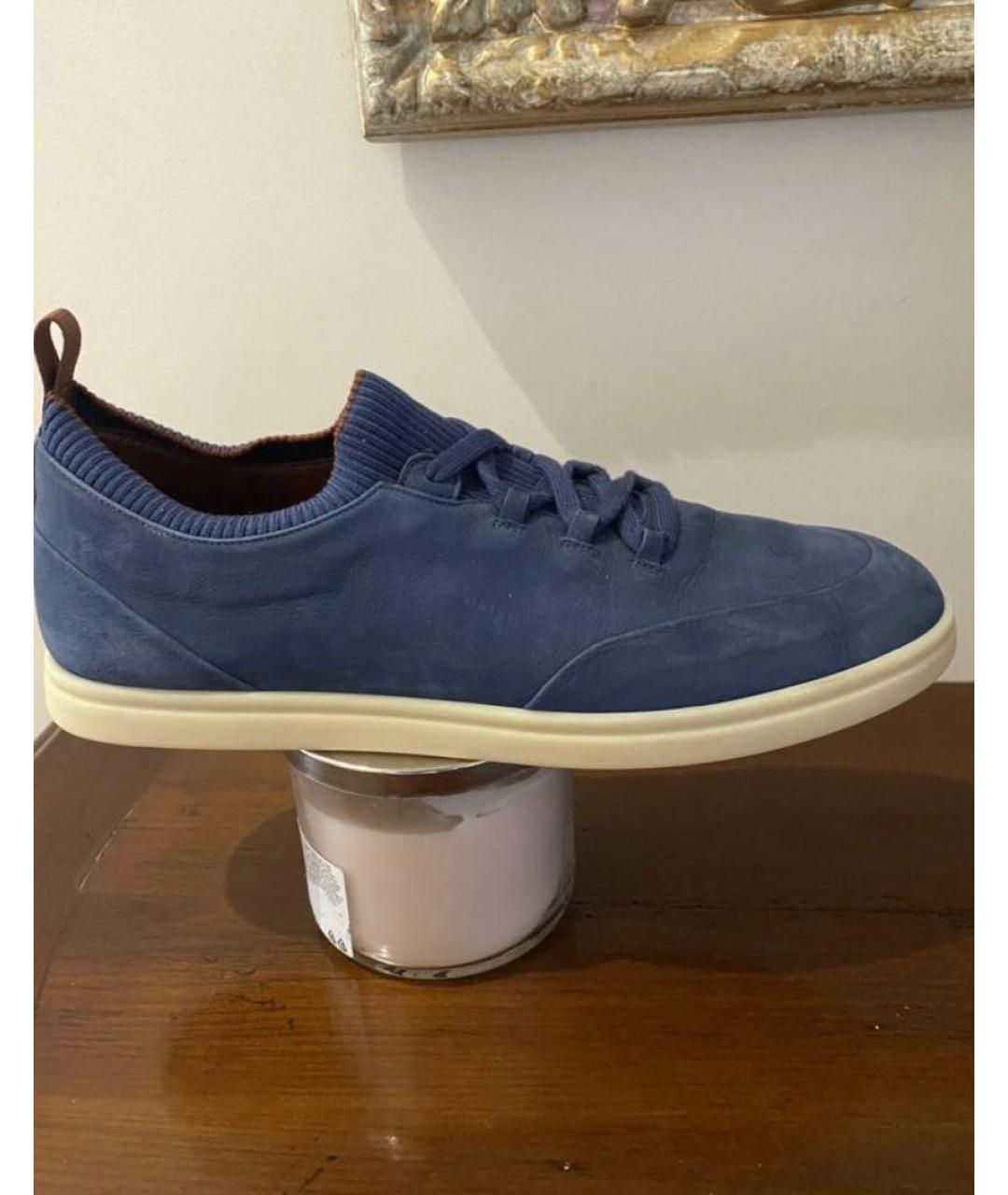 LORO PIANA Синие нубуковые низкие кроссовки / кеды, фото 6