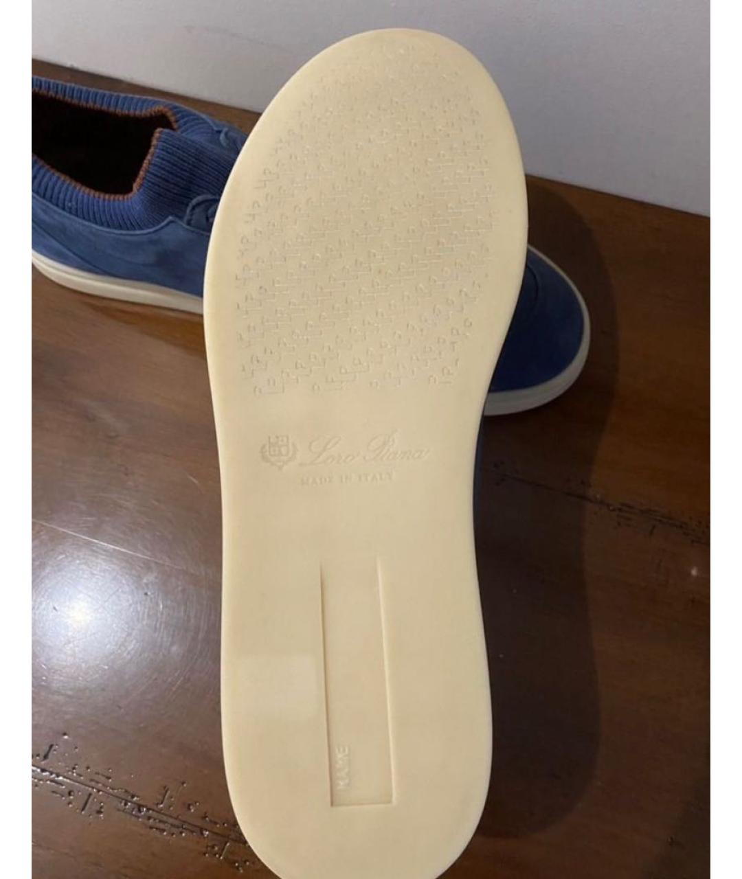 LORO PIANA Синие нубуковые низкие кроссовки / кеды, фото 5