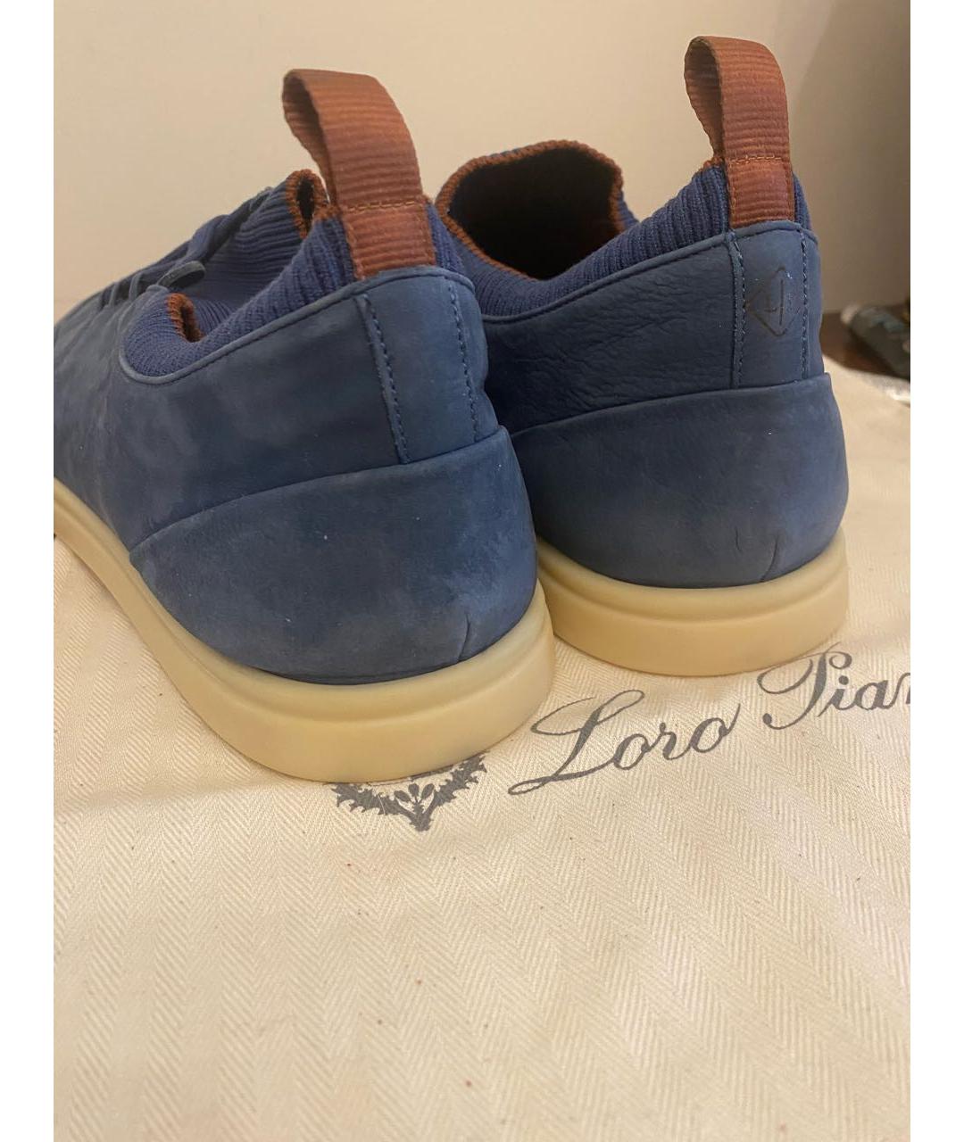 LORO PIANA Синие нубуковые низкие кроссовки / кеды, фото 4
