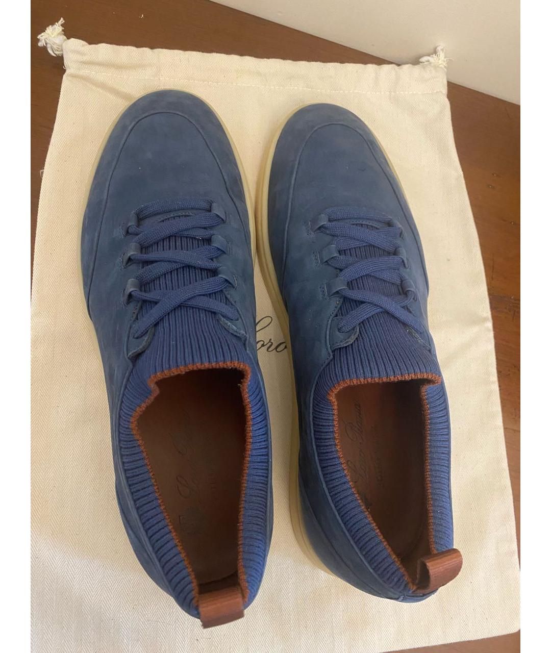 LORO PIANA Синие нубуковые низкие кроссовки / кеды, фото 3