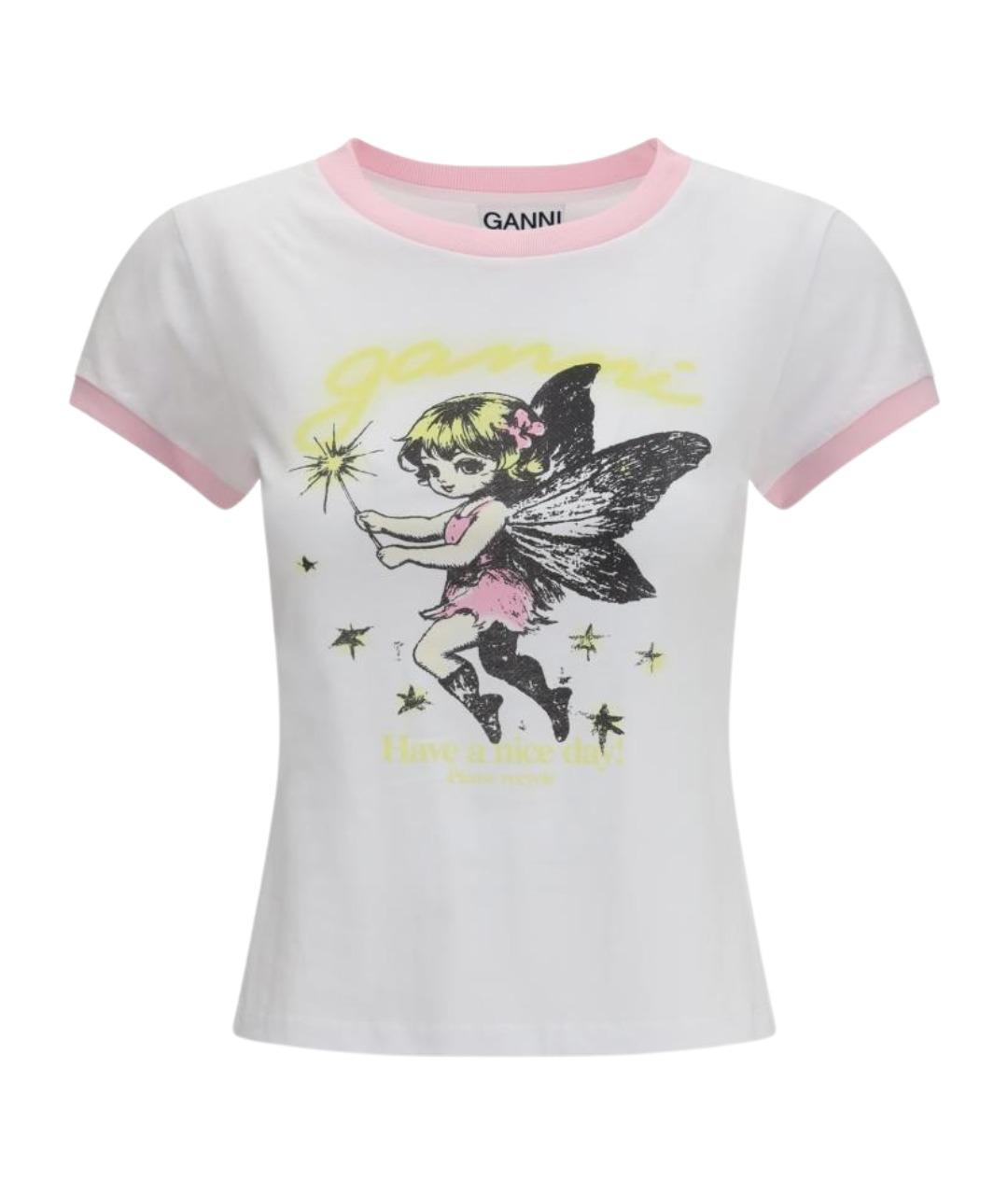 GANNI Белая хлопковая футболка, фото 1