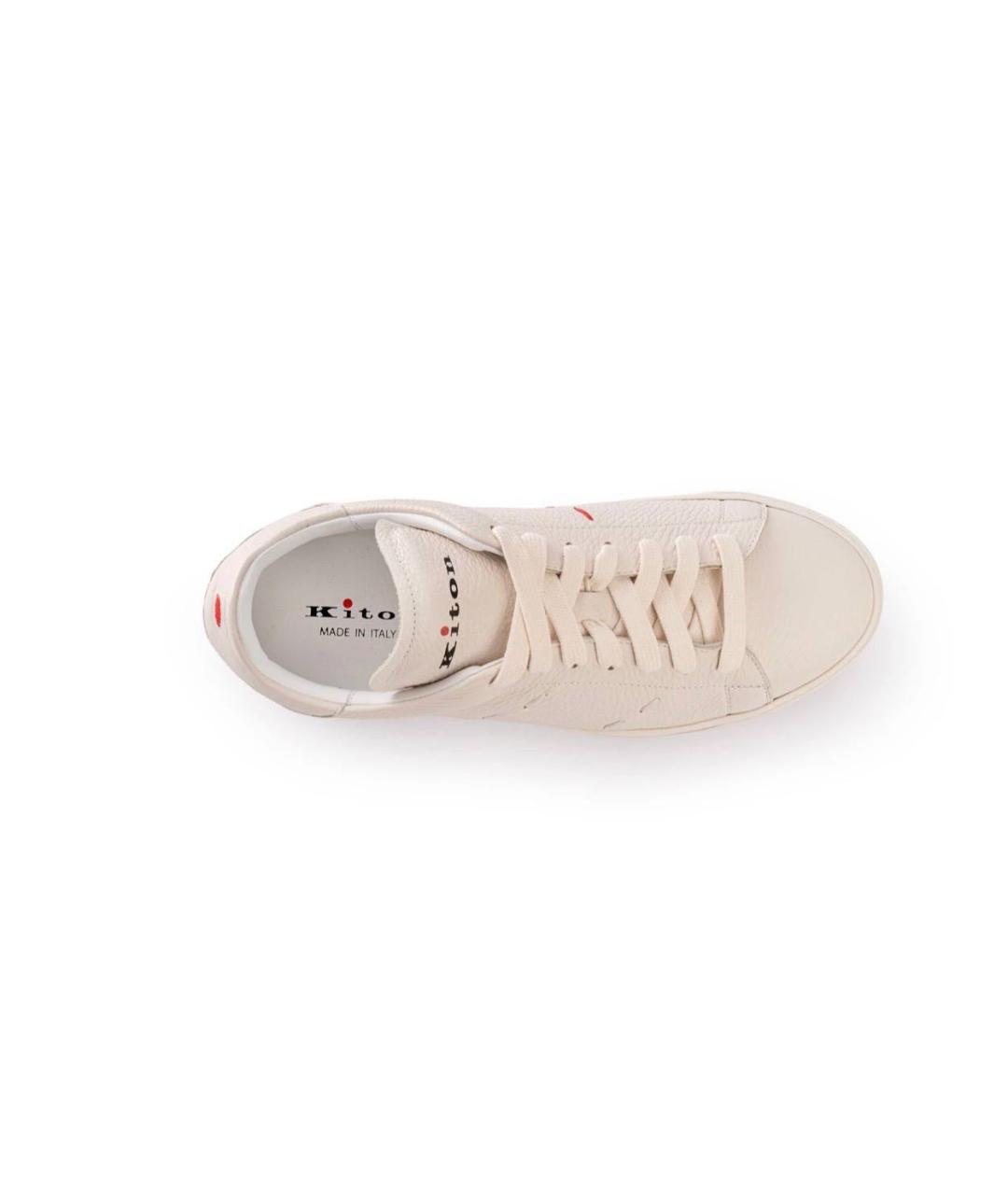 KITON Бежевые кожаные низкие кроссовки / кеды, фото 3