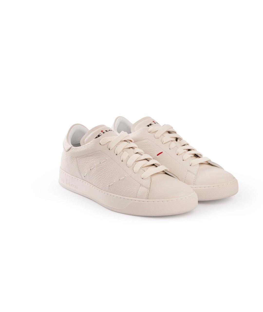 KITON Бежевые кожаные низкие кроссовки / кеды, фото 2