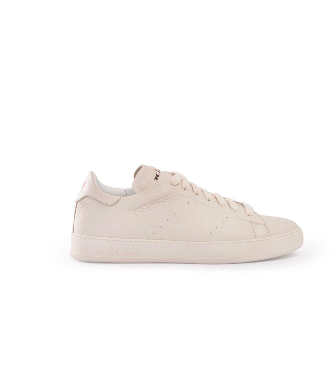 KITON Бежевые кожаные низкие кроссовки / кеды, фото 6