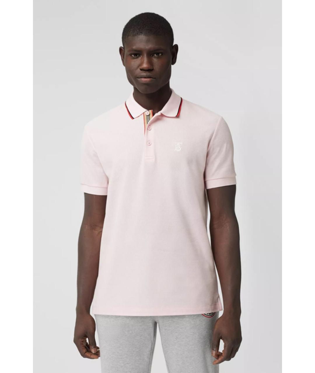 BURBERRY Розовое хлопковое поло с коротким рукавом, фото 2