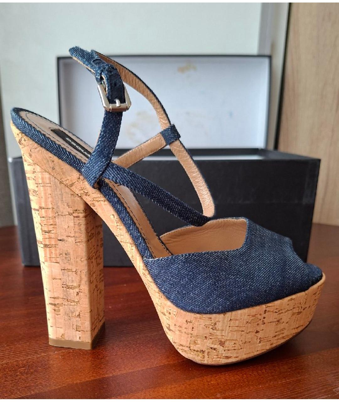 DSQUARED2 Синие текстильные босоножки, фото 8