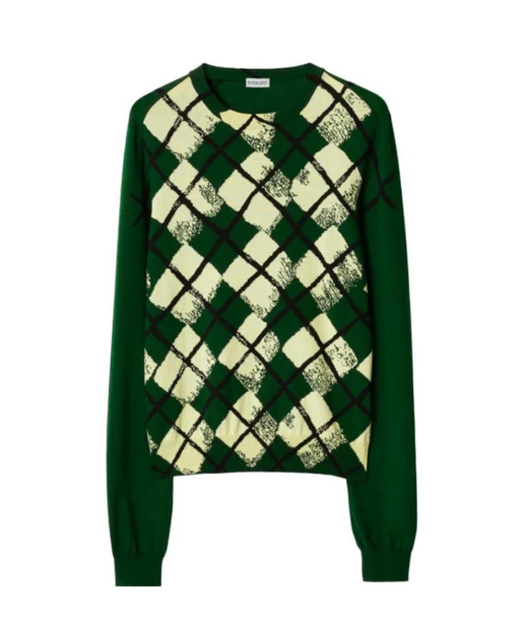 BURBERRY Зеленый шерстяной джемпер / свитер, фото 1