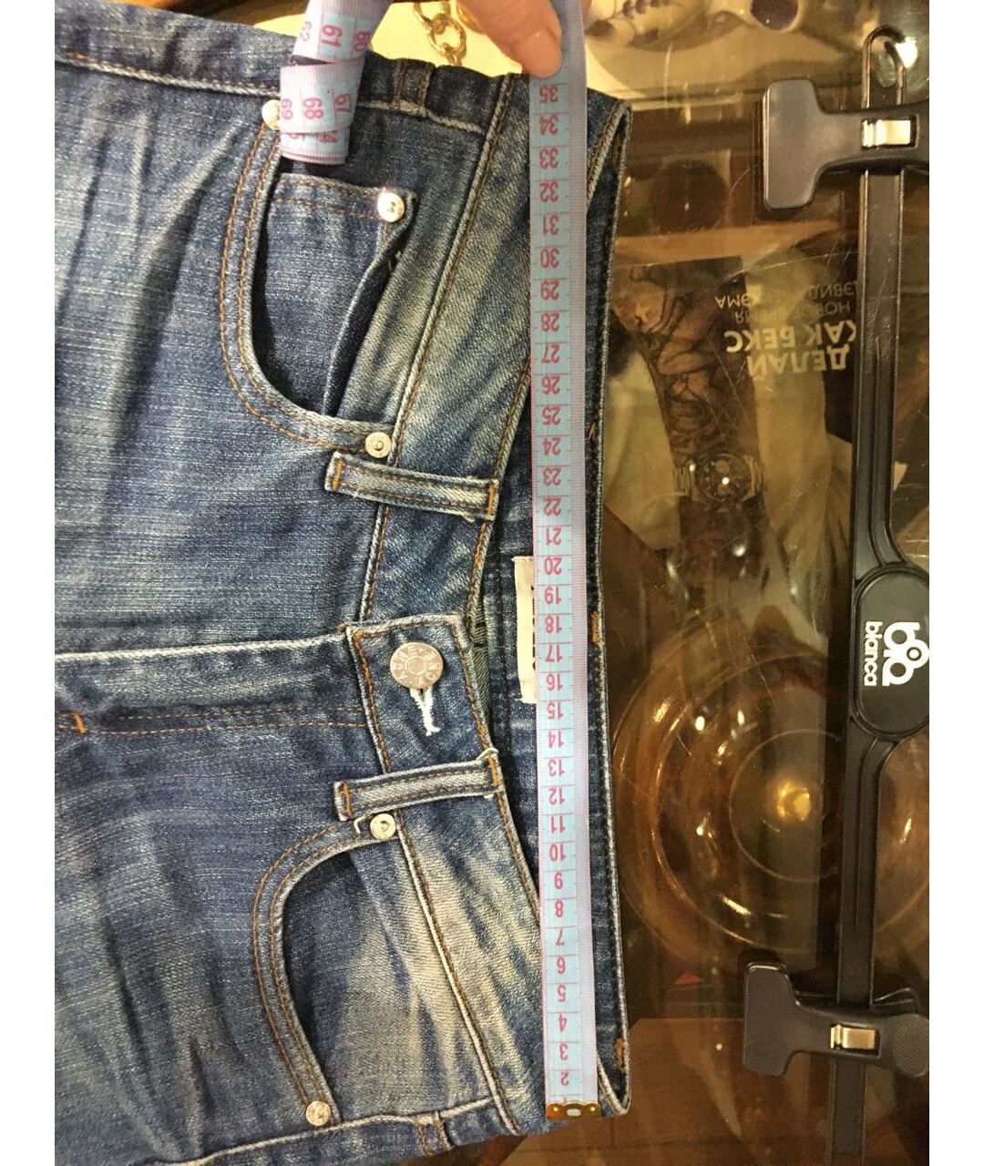 ACNE STUDIOS Голубые хлопко-эластановые джинсы слим, фото 5