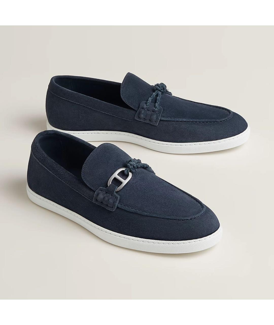 HERMES Темно-синие замшевые лоферы, фото 2