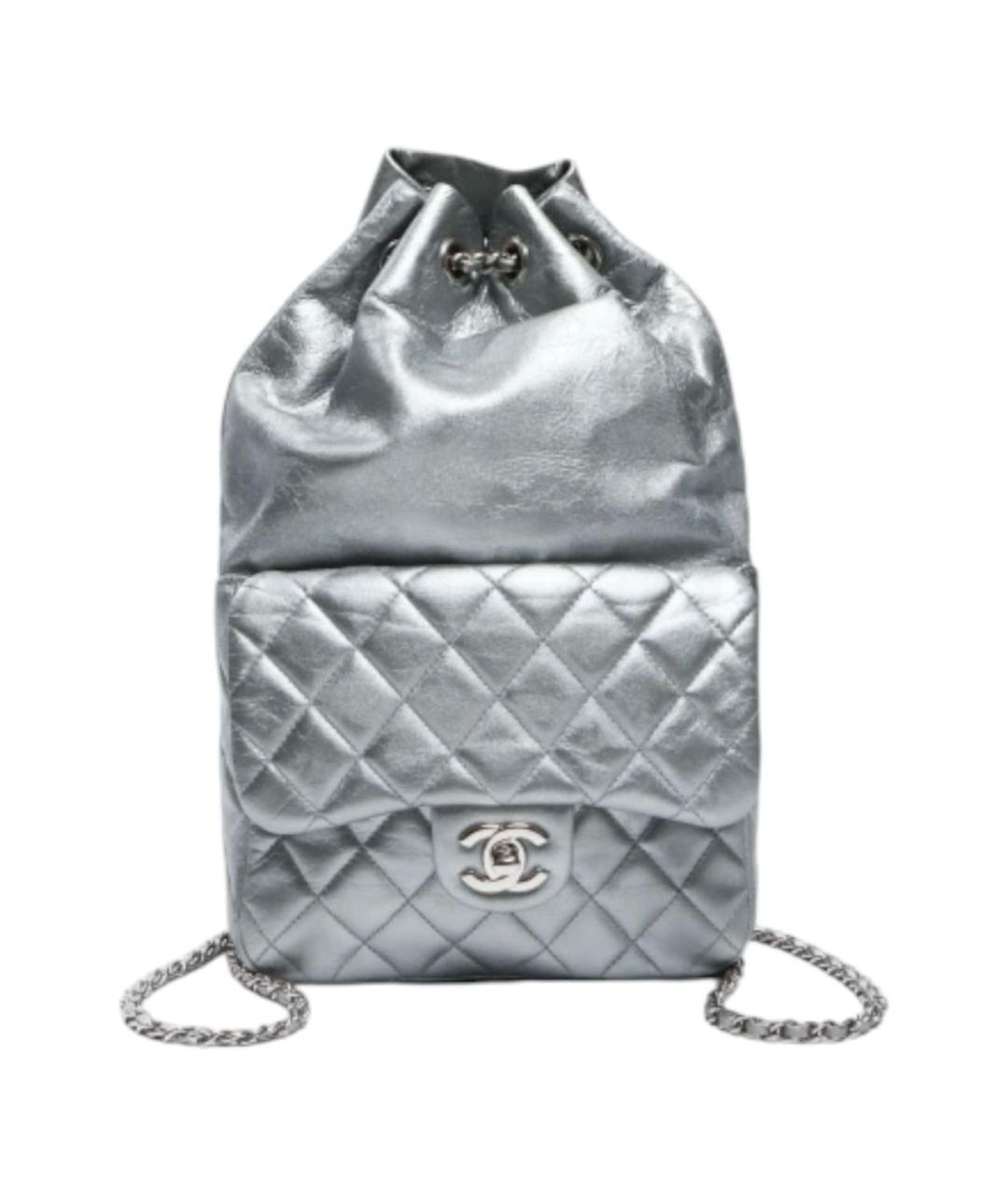 CHANEL Серебрянный кожаный рюкзак, фото 9