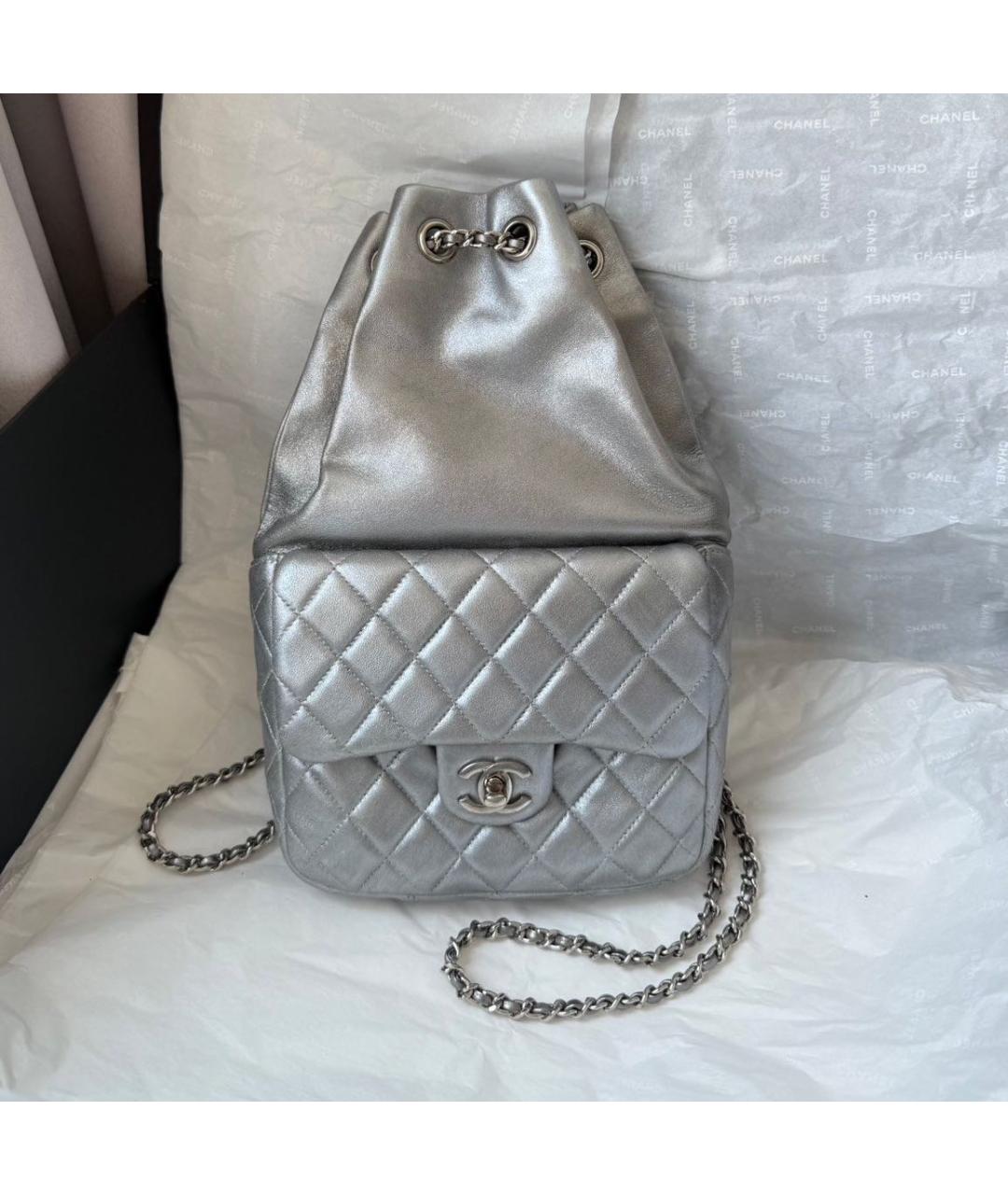 CHANEL Серебрянный кожаный рюкзак, фото 2