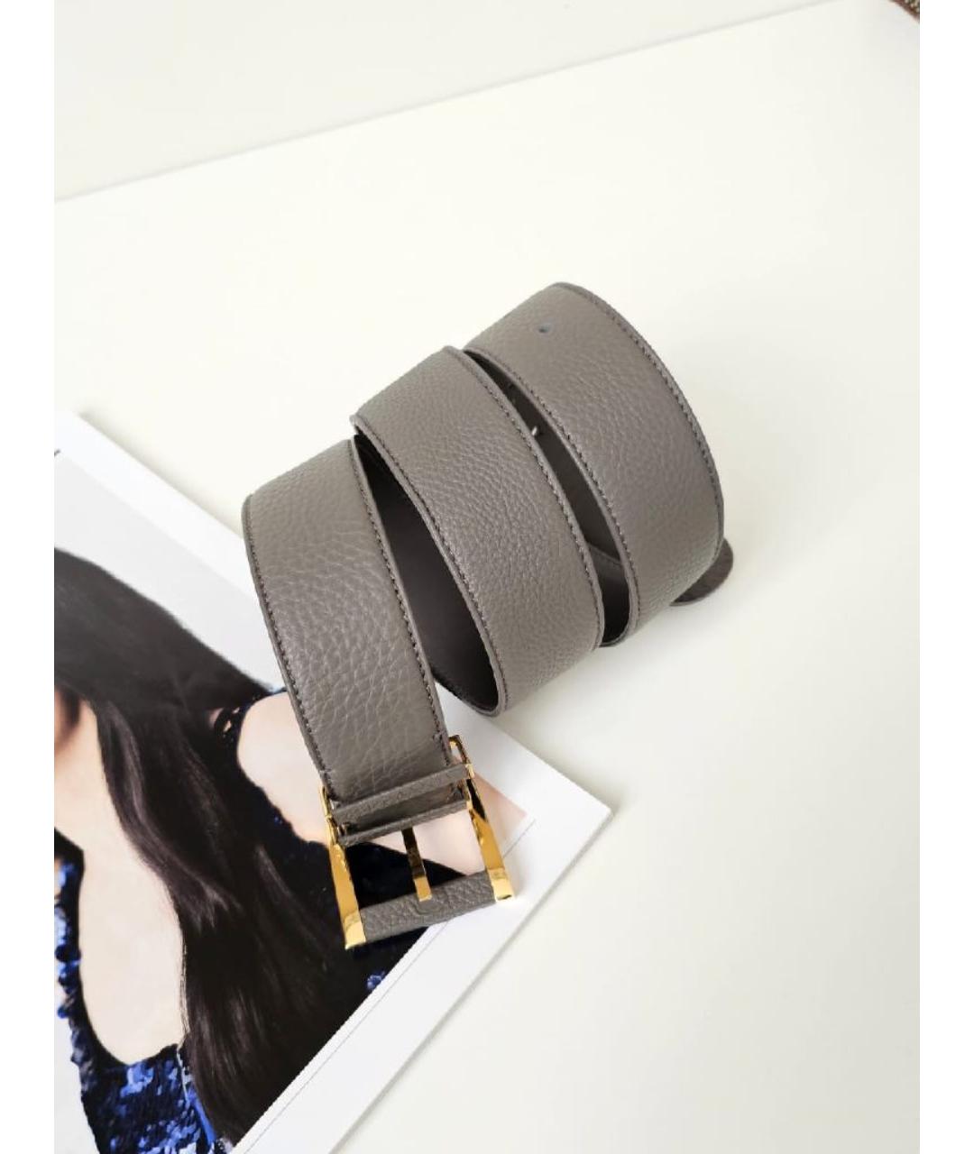 LORO PIANA Серый кожаный ремень, фото 2