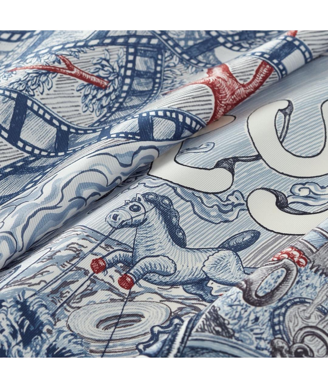 HERMES Синий шелковый платок, фото 2